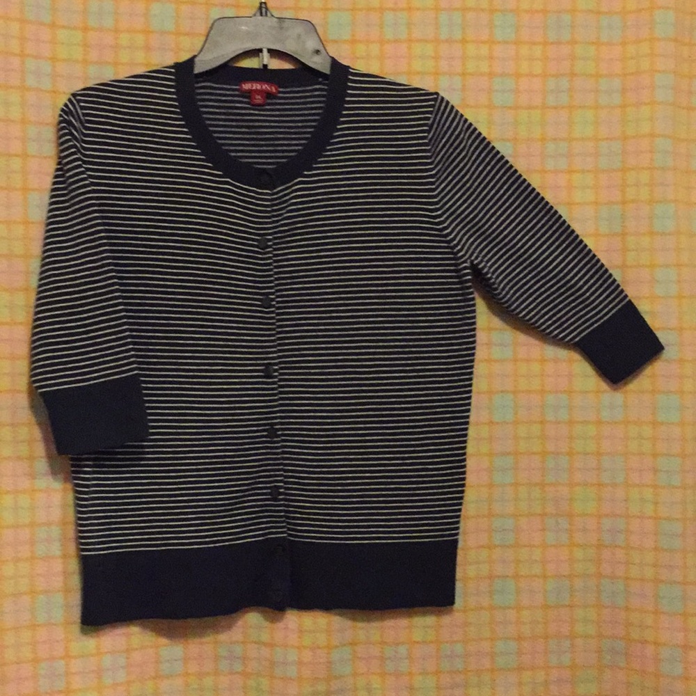 Merona  blouse 3/4 Sleeve Navy & White striped
